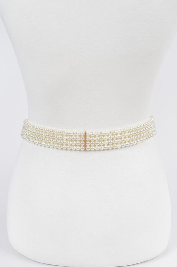 Elastic Pearl Belt with Rhinestone Buckle