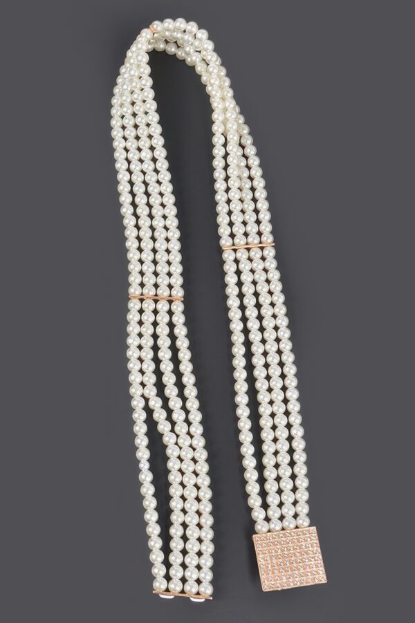Elastic Pearl Belt with Rhinestone Buckle