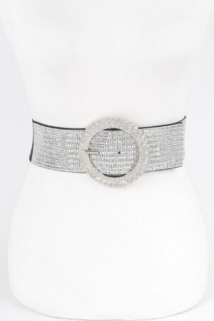 Plus-Size Elastic Belt with Rhinestone Buckle