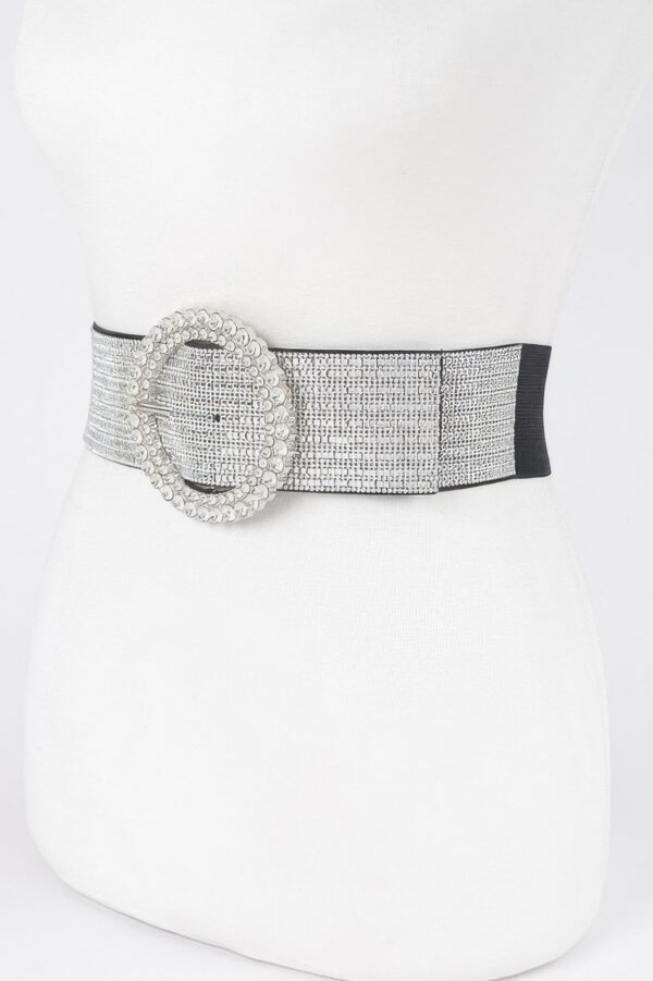 Plus-Size Elastic Belt with Rhinestone Buckle