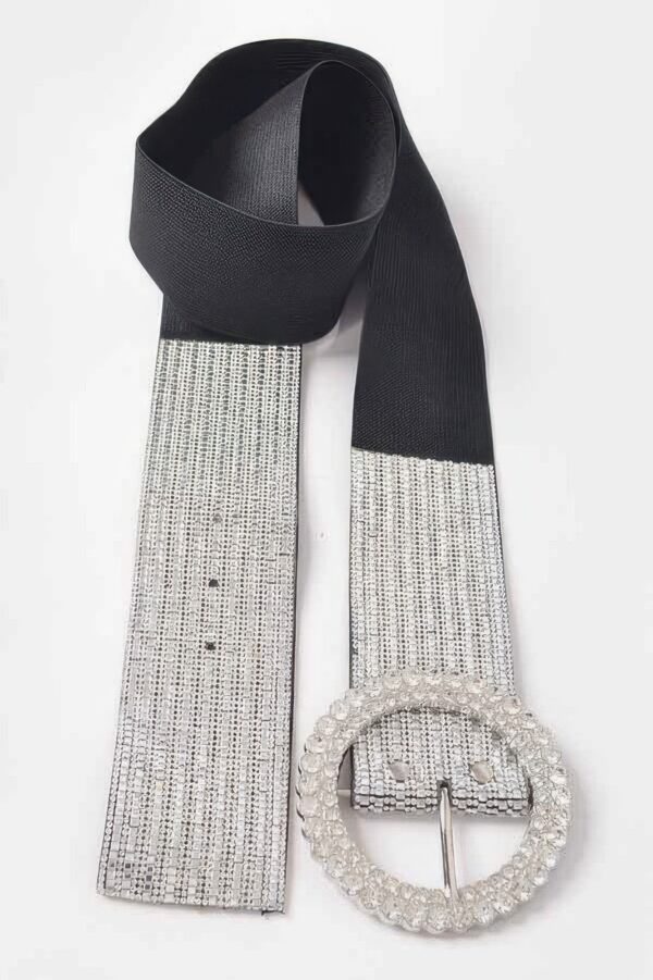 Plus-Size Elastic Belt with Rhinestone Buckle