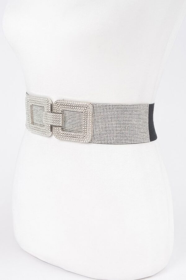 Plus-Size Elastic Belt with Rhinestone Buckle
