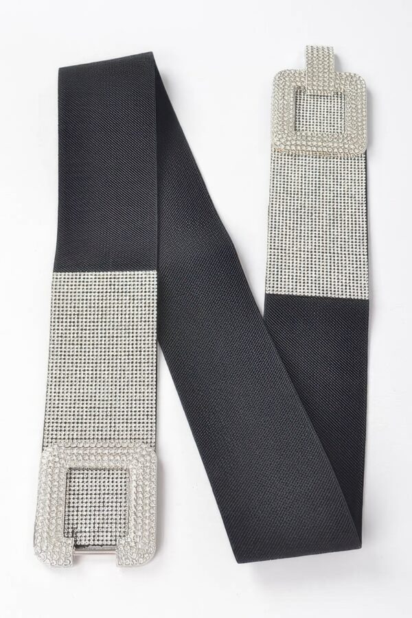 Plus-Size Elastic Belt with Rhinestone Buckle