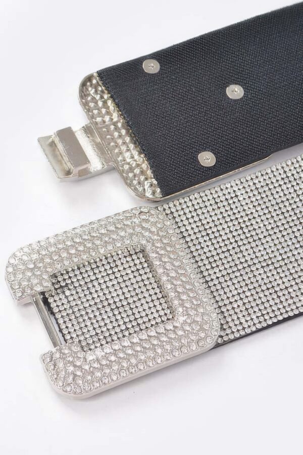 Plus-Size Elastic Belt with Rhinestone Buckle