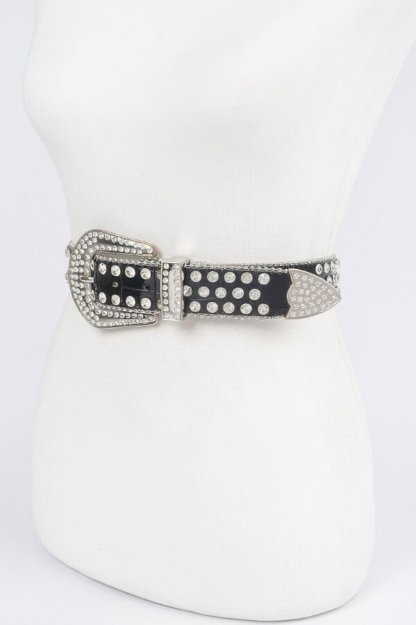 Plus-Size Studded Faux Leather Belt with Rhinestone Buckle