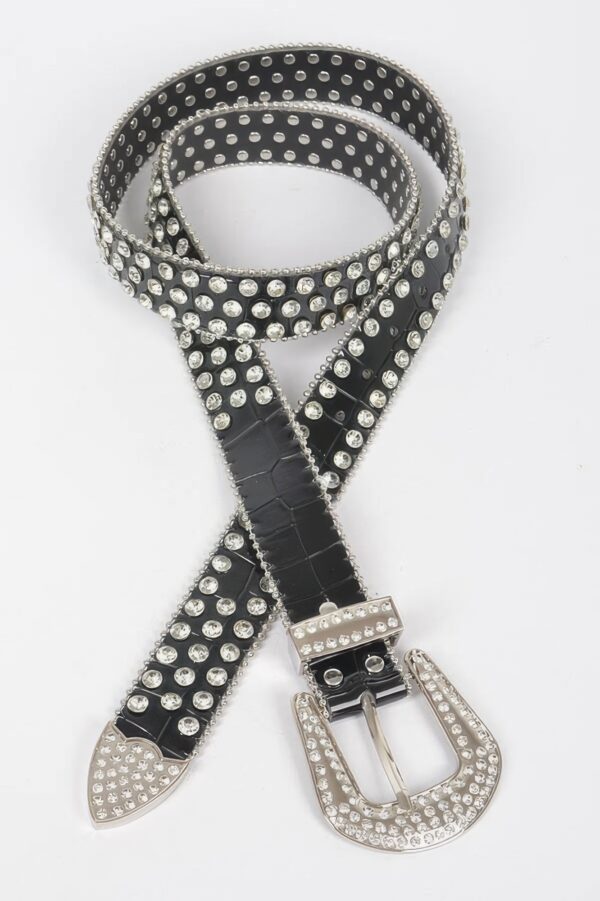 Plus-Size Studded Faux Leather Belt with Rhinestone Buckle