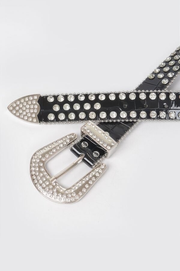 Plus-Size Studded Faux Leather Belt with Rhinestone Buckle