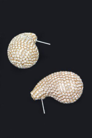 Rhinestone Earrings – Gold and White Crystal Shell