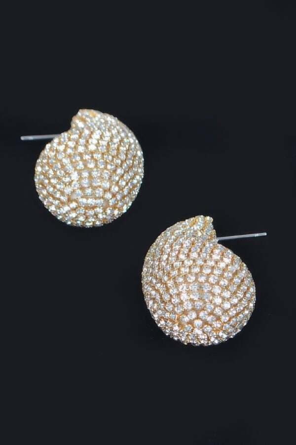 Rhinestone Earrings – Gold and White Crystal Shell