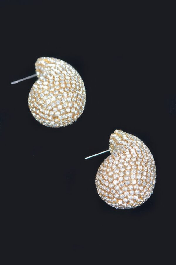 Rhinestone Earrings – Gold and White Crystal Shell