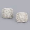Square Rhinestone Earrings with Silver Beads