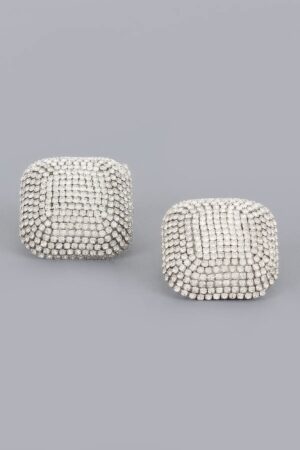 Square Rhinestone Earrings with Silver Beads