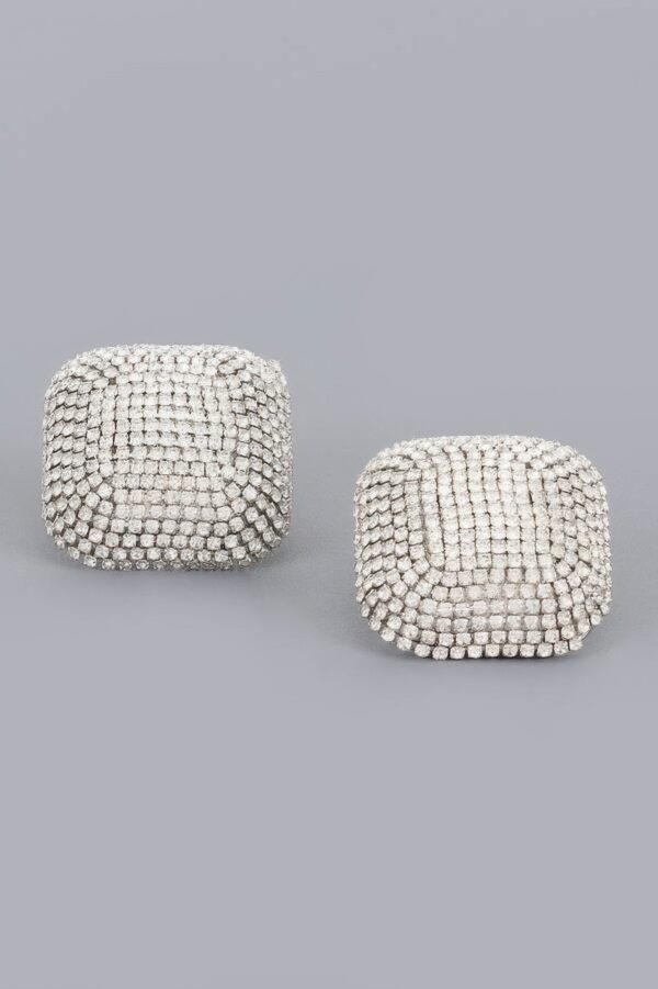 Square Rhinestone Earrings with Silver Beads