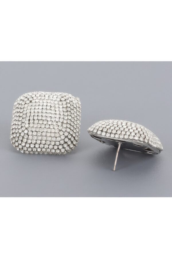 Square Rhinestone Earrings with Silver Beads