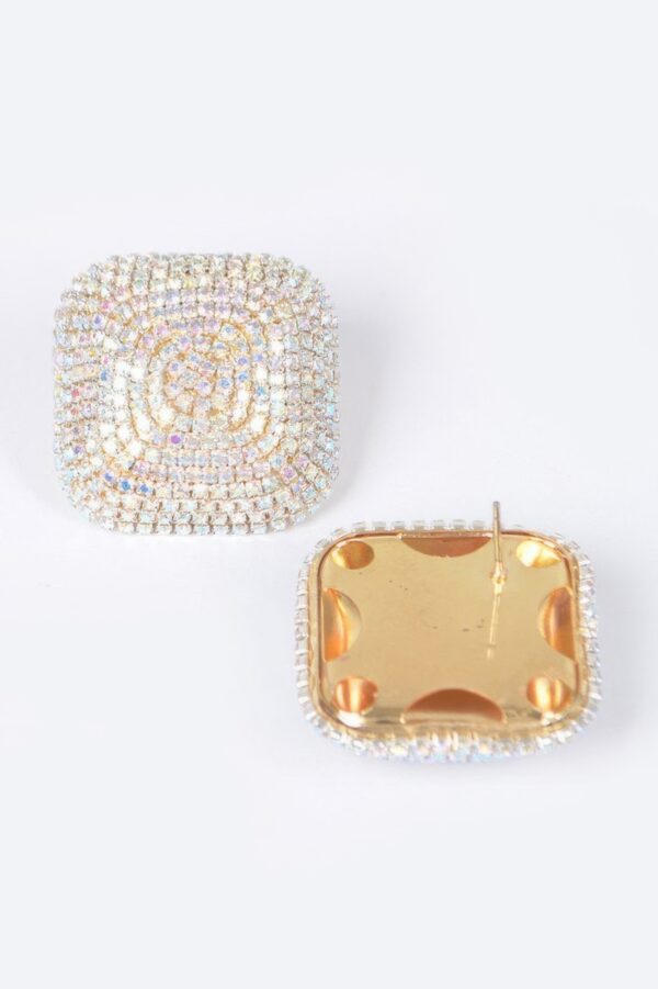 Square Rhinestone Earrings with Silver Beads