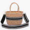 Small Faux Straw Tote – Black & White Stripes