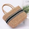 Small Faux Straw Tote – Black & White Stripes