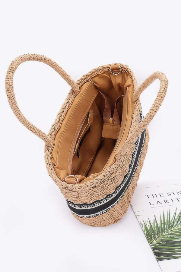 Small Faux Straw Tote – Black & White Stripes