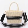Small Faux Straw Tote – Black & White Stripes