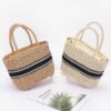 Small Faux Straw Tote – Black & White Stripes