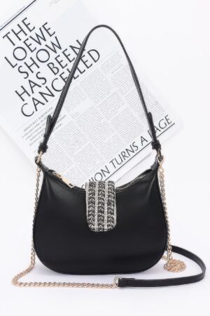 Compact Faux Leather Hobo Bag with Chain Strap