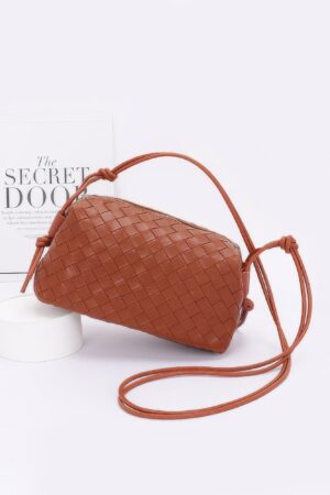 Embossed Faux Leather Camera Bag – Textured Woven Detail