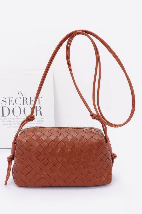 Embossed Faux Leather Camera Bag – Textured Woven Detail