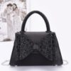 Rhinestone Ribbon Satin Top-Handle Flap Bag