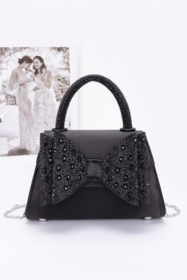 Rhinestone Ribbon Satin Top-Handle Flap Bag
