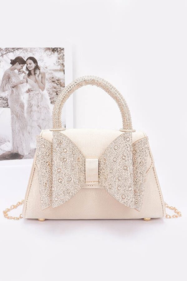 Rhinestone Ribbon Satin Top-Handle Flap Bag