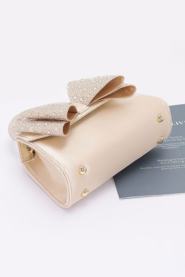 Rhinestone Ribbon Satin Top-Handle Flap Bag