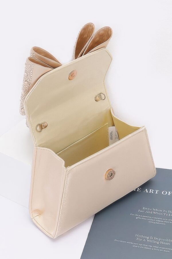 Rhinestone Ribbon Satin Top-Handle Flap Bag