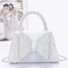 Rhinestone Ribbon Satin Top-Handle Flap Bag