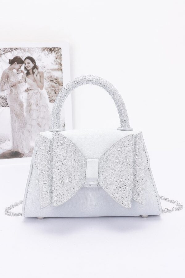 Rhinestone Ribbon Satin Top-Handle Flap Bag