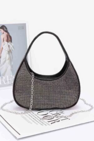 Rhinestone Hobo Bag with Chain Strap – Compact Sparkle