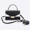 Faux Leather Two-Tone Flap Bag – Black & White