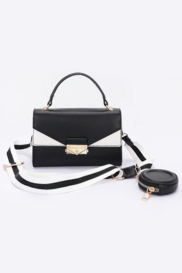 Faux Leather Two-Tone Flap Bag – Black & White