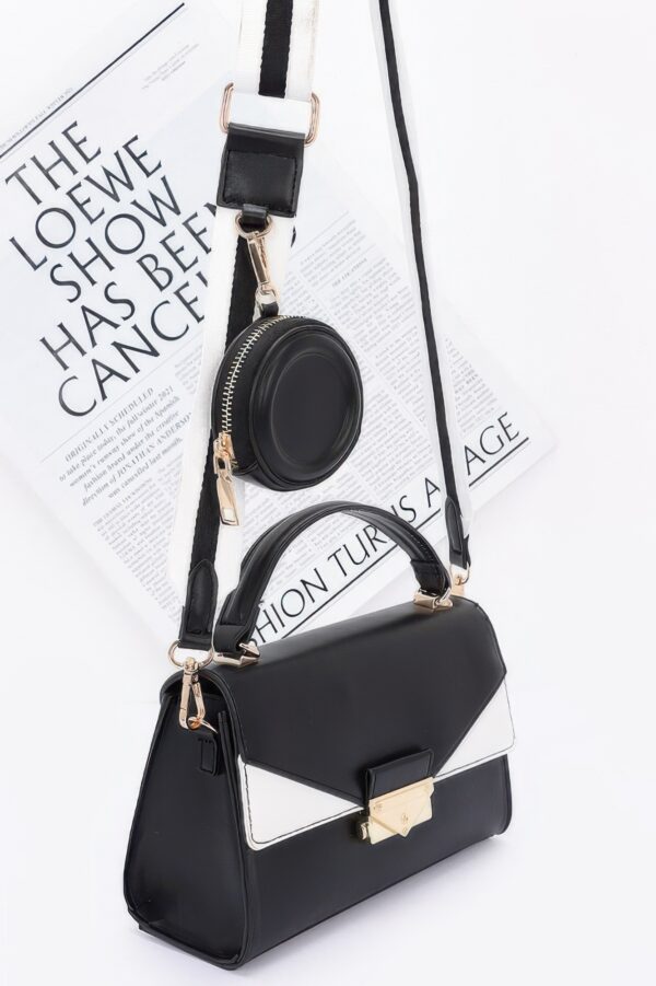 Faux Leather Two-Tone Flap Bag – Black & White