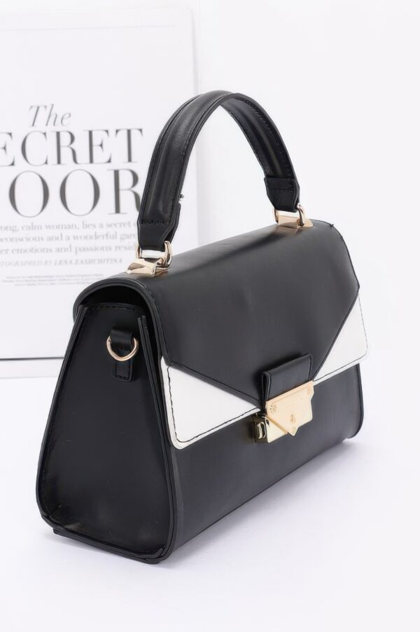 Faux Leather Two-Tone Flap Bag – Black & White