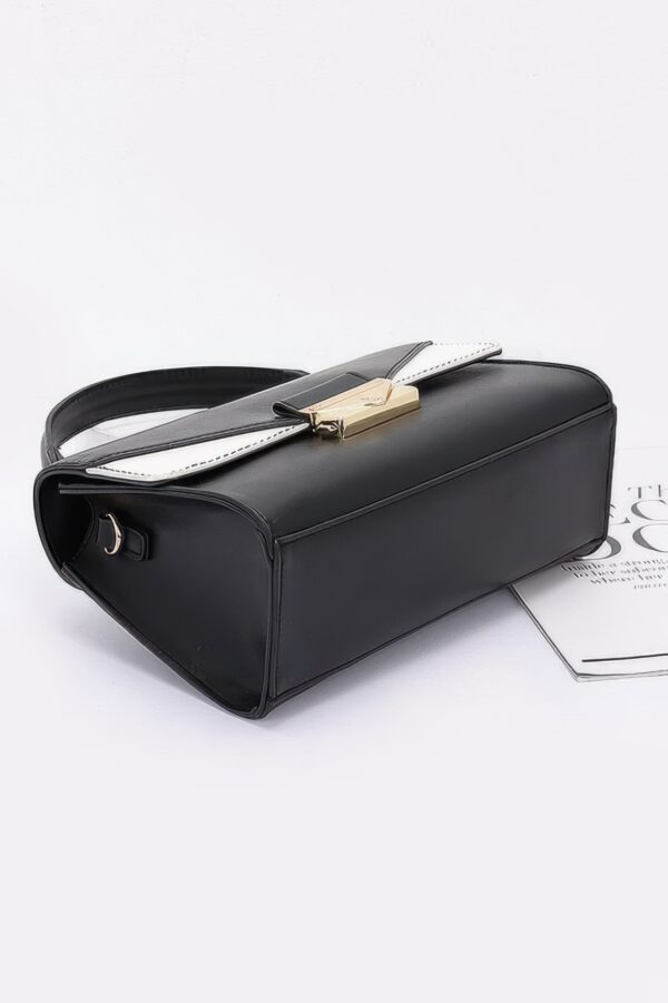 Faux Leather Two-Tone Flap Bag – Black & White
