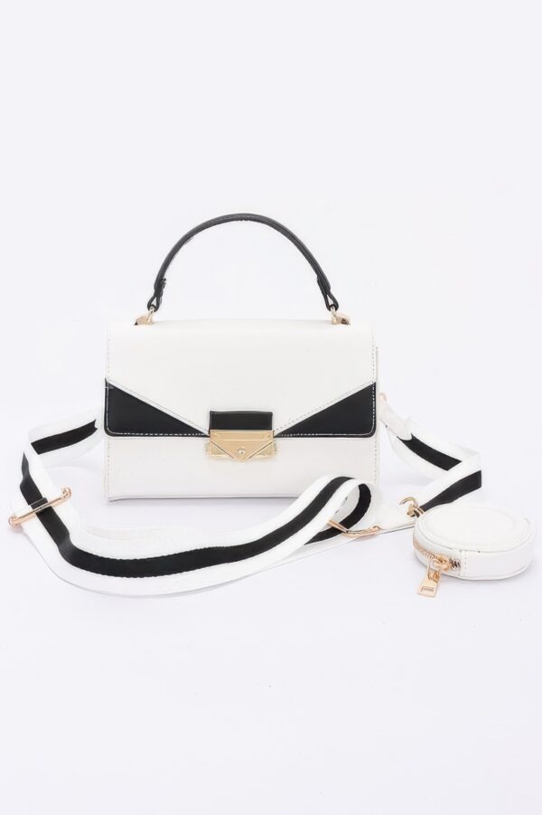 Faux Leather Two-Tone Flap Bag – Black & White