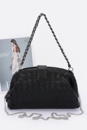 Faux Leather Shoulder Bag with Braided Frame