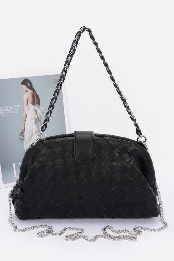 Faux Leather Shoulder Bag with Braided Frame