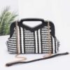 Striped Faux Straw Clutch with Wood-Look Frame