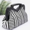 Striped Faux Straw Clutch with Wood-Look Frame