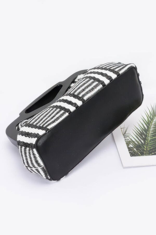 Striped Faux Straw Clutch with Wood-Look Frame