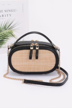 Faux Straw Bowling Bag with Chain Strap
