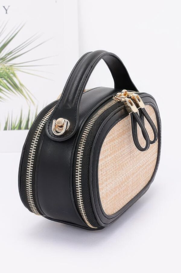 Faux Straw Bowling Bag with Chain Strap