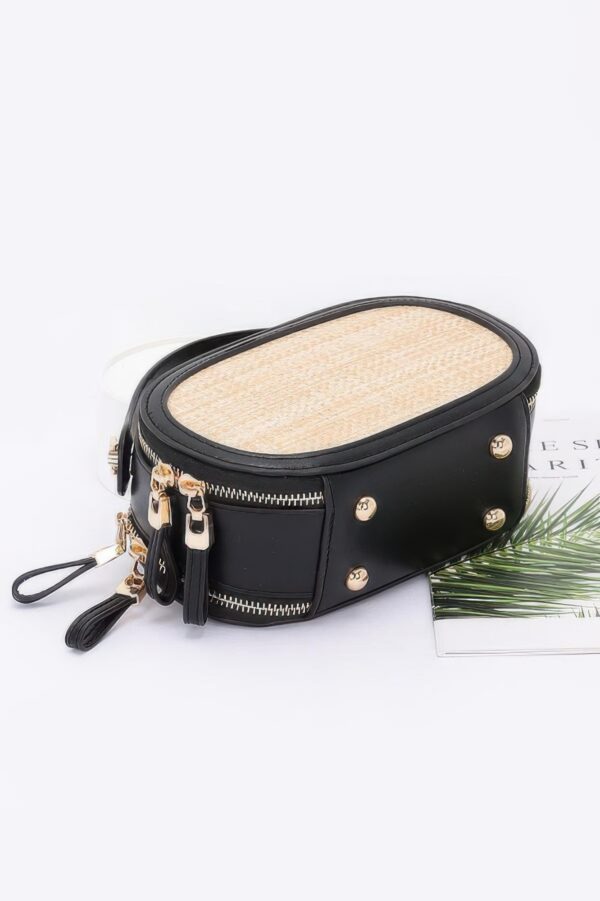 Faux Straw Bowling Bag with Chain Strap