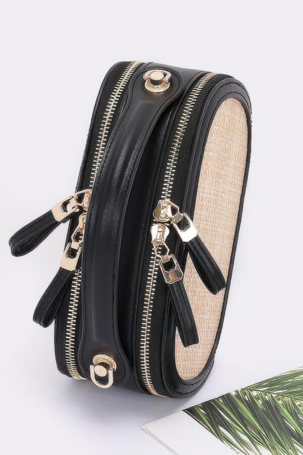 Faux Straw Bowling Bag with Chain Strap